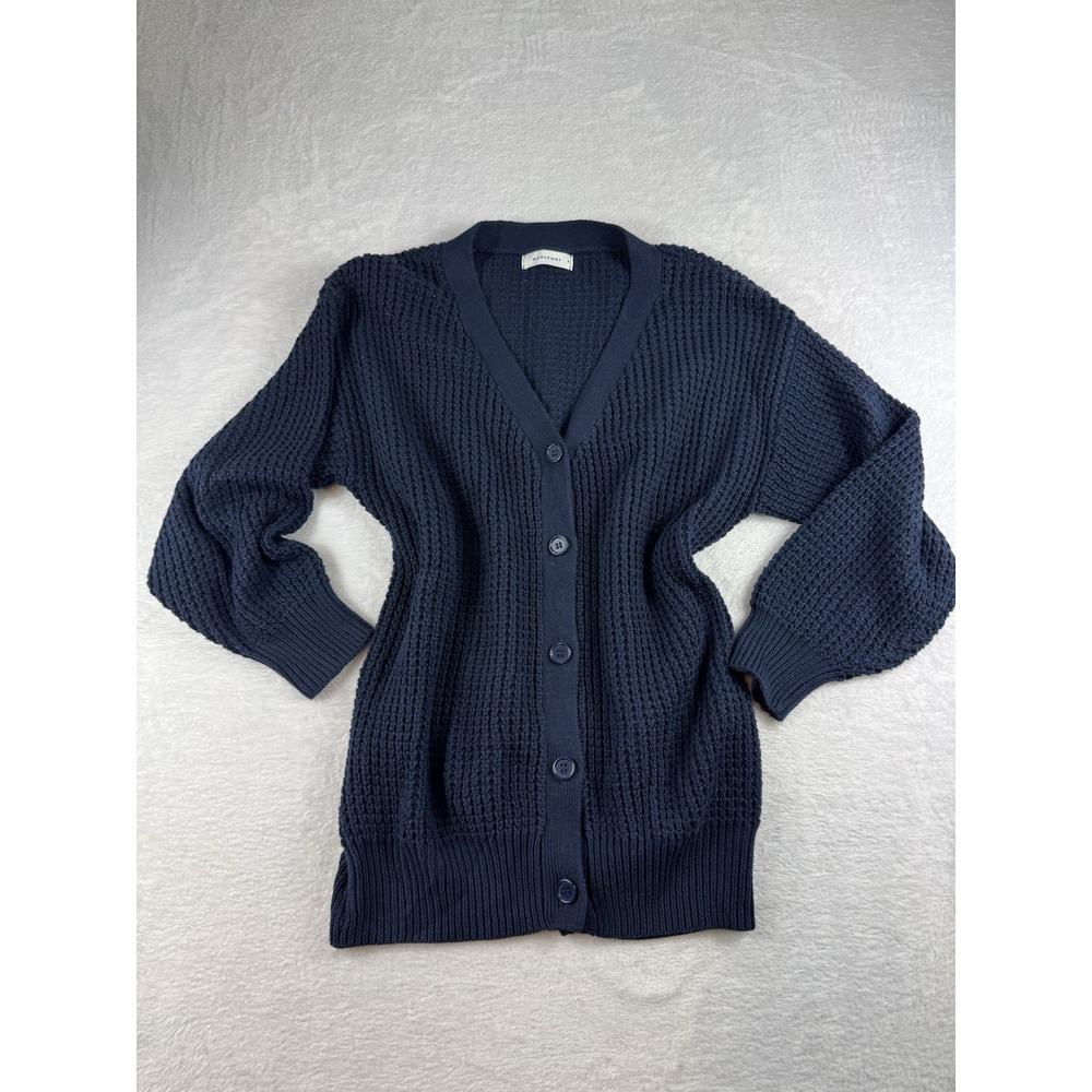 Qualfort Navy Cotton Knit Grandpa Button Cardigan Size Small Cozy Warm Fisherman